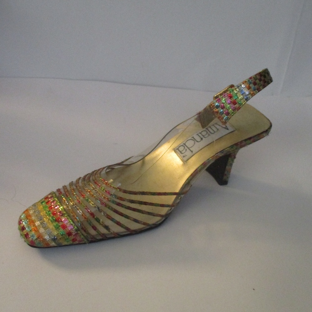 Rainbow Metallic Weave & Stripe Pattern Square Toe - image 1